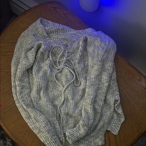 Lush Gray Knit Sweater with Lace-Up Detail